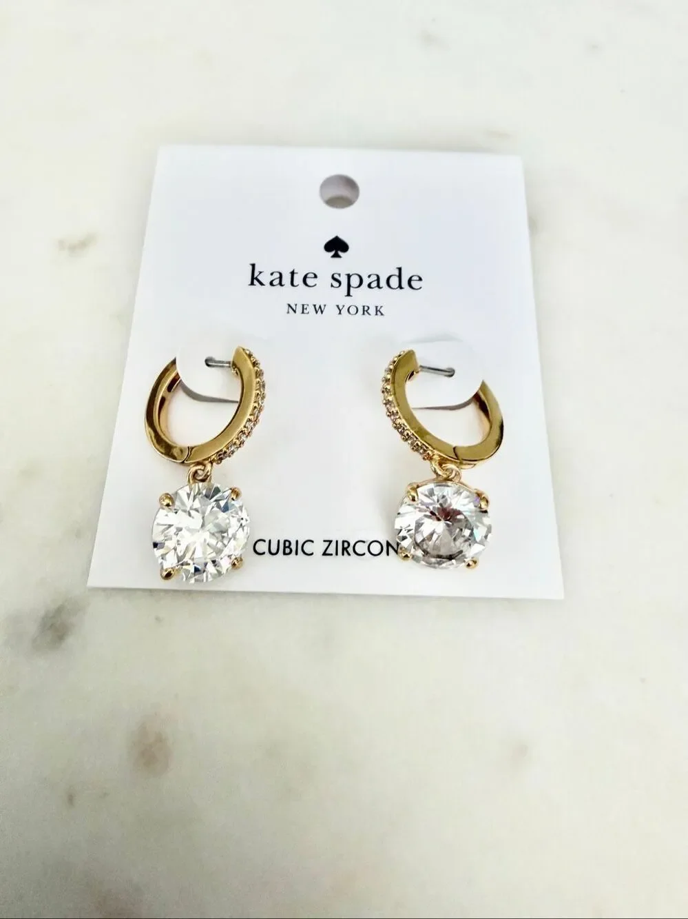 Kate Spade New York Gold Cubic Zirconia Huggie Drop Earrings NWT